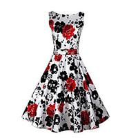 womens party vintage a line dress print strap above knee sleeveless re ...