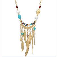 Women\'s Strands Necklaces Turquoise Crystal Imitation Pearl Resin Alloy Leaf Tassel Bohemian Assorted Color Jewelry Party Daily Casual 1pc