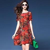 womens going out street chic loose dress print round neck above knee s ...