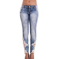 Women\'s Lace Color Block Blue Jeans PantsSimple