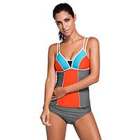 Women\'s Sporty Lace Splice Color Block with Grey Brief 2pcs Tankini Swimsuit