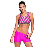 Women\'s Sporty Stripe Patten Sport Bra Swim Trunk 2pcs Swimsuit