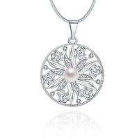 Women\'s Pendant Necklaces AAA Cubic Zirconia Pearl Sterling Silver Zircon Circle Unique Design Logo Style Dangling Style Silver Jewelry