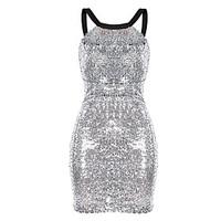 Women\'s Sequin Sequined Dress Backless Round Neck Sleeveless Cocktail Party Club Dress