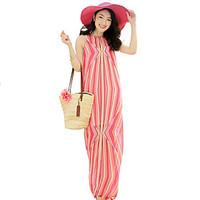 womens fine stripe simple striped chiffon dress crew neck maxi polyest ...