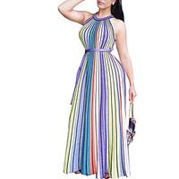 Women\'s Going out Holiday Simple Street chic Slim Sheath Swing DressStriped Color Block Round Neck Maxi Sleeveless Summer High Rise