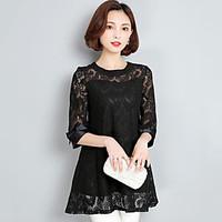 womens lace plus size casualdaily simple lace dress solid lace round n ...