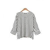 womens going out work simple t shirt striped round neck sleeve cotton