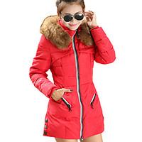 Women\'s Long Padded Coat, Simple Casual/Daily Plus Size Patchwork-Polyester Polyester Long Sleeve Hooded