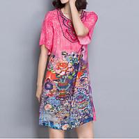 womens casualdaily vintage plus size loose dress print v neck above kn ...