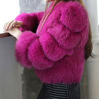 Women\'s Casual/Daily Simple Fur Coat, Solid Round Neck Long Sleeve Winter Pink / White / Black / Purple Faux Fur Thick