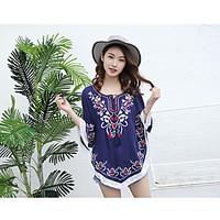 womens going out simple chinoiserie shirt print round neck sleeve cott ...