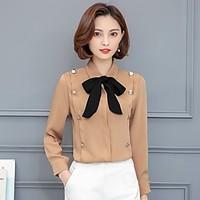 womens simple blouse solid shirt collar long sleeve cotton