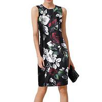 Women\'s Going out Casual/Daily Work Sexy Simple Chinoiserie Bodycon Dress, Print Round Neck Knee-length Sleeveless Others Summer Mid Rise