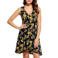 Women\'s Casual/Daily Work Simple Loose Dress, Solid Print V Neck Mini Sleeveless Polyester All Seasons Low Rise Micro-elastic Medium
