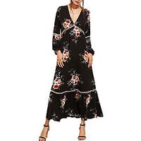 womens casualdaily work simple loose dress solid print v neck maxi lon ...