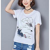 womens casualdaily simple summer t shirt print round neck short sleeve ...