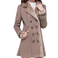 Women\'s Plus Size Simple Fur Coat, Solid Shirt Collar Long Sleeve Winter Brown Wool Thick