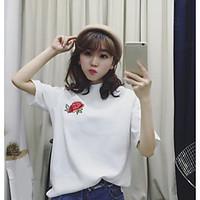 womens casualdaily simple t shirt print crew neck length sleeve cotton ...