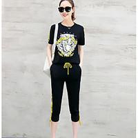 womens athletic daily pattern sport spring t shirt pant suits solid pa ...