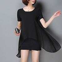 Women\'s Going out Casual/Daily Work Vintage Street chic Sophisticated Little Black Dress, Solid Round Neck Above Knee Short Sleeve Others