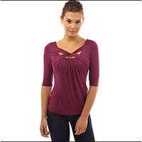 Women\'s Casual/Daily Simple Fall T-shirt, Solid Square Neck ¾ Sleeve Others Opaque