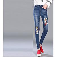 womens high rise micro elastic jeans pants simple loose solid