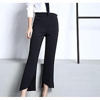 womens high rise micro elastic chinos pants simple wide leg solid