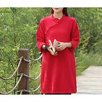 Women\'s Casual/Daily Simple Loose Dress, Solid Stand Maxi ¾ Sleeve Others Spring Summer Mid Rise Inelastic Thin