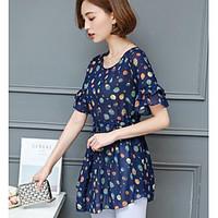 Women\'s Casual/Daily Street chic Blouse, Floral Round Neck Short Sleeve Polyester