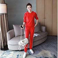 womens casualdaily sports simple active spring hoodie pant suits solid ...