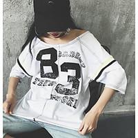 womens going out street chic t shirt letter round neck length sleeve c ...