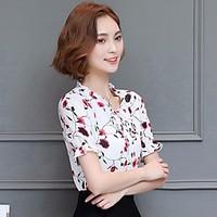 womens casualdaily simple blouse floral round neck length sleeve silk