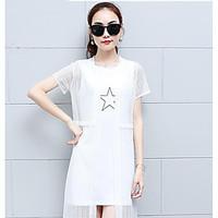 Women\'s Daily Others Summer Tank Top Dress Suits, Galaxy Round Neck Short Sleeve Micro-elastic