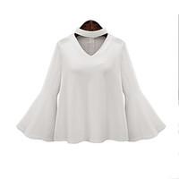 womens flare sleevechoker casualdaily plus size spring blouse solid v  ...