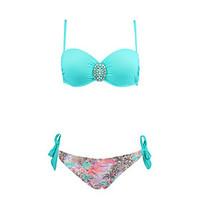 womens push up diamond decorated beach bandeau bikini