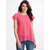 Women\'s Solid Blue / Pink / Black / Green Blouse, Round Neck Short Sleeve