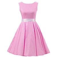 Women\'s Pink White Mini Polka Dot Dress , Vintage Sleeveless 50s Rockabilly Swing Short Cocktail Dress