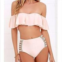 Women\'s Ruffle Bandeau Bikini Polyester Pink