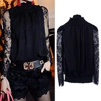 womens lace going out sexy all seasons blouse solid stand long sleeve  ...