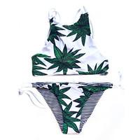 womens sexy high neck leaf pattern reversible triangle bikini