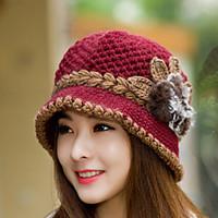 Womens Wool Flowers Knitting Crochet Casual Cap Beanies Cap