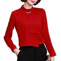Women\'s Going out Casual/Daily Work Street chic Spring Fall Blouse, Solid Stand Long Sleeve Polyester Medium