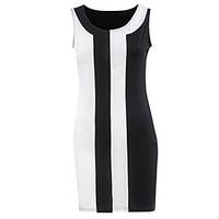 Women\'s Simple / Street chic Patchwork Sheath Dress, Round Neck Above Knee Polyester