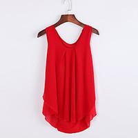 Women\'s Casual/Daily Sexy / Simple Summer Tank Top, Solid U Neck Sleeveless Red / White Polyester / Spandex Thin