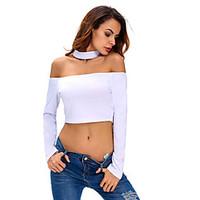 Women\'s Off The ShoulderChoker Sleeved Off Shoulder Choker Crop Top