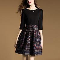 womens going out street chic loose dress print patchwork round neck ab ...