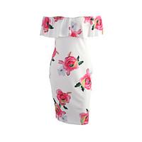 Women\'s Off The ShoulderRuffle Casual/Daily Sexy / Vintage Backless Off-The-Shoulder Sheath Dress, Floral Boat Neck Above Knee Short Sleeve