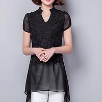 womens lace going out casualdaily simple spring summer blouse solid v  ...