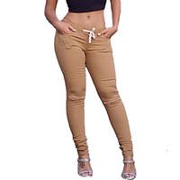 Women Solid Color Shredded Legging, Cotton Spandex Medium